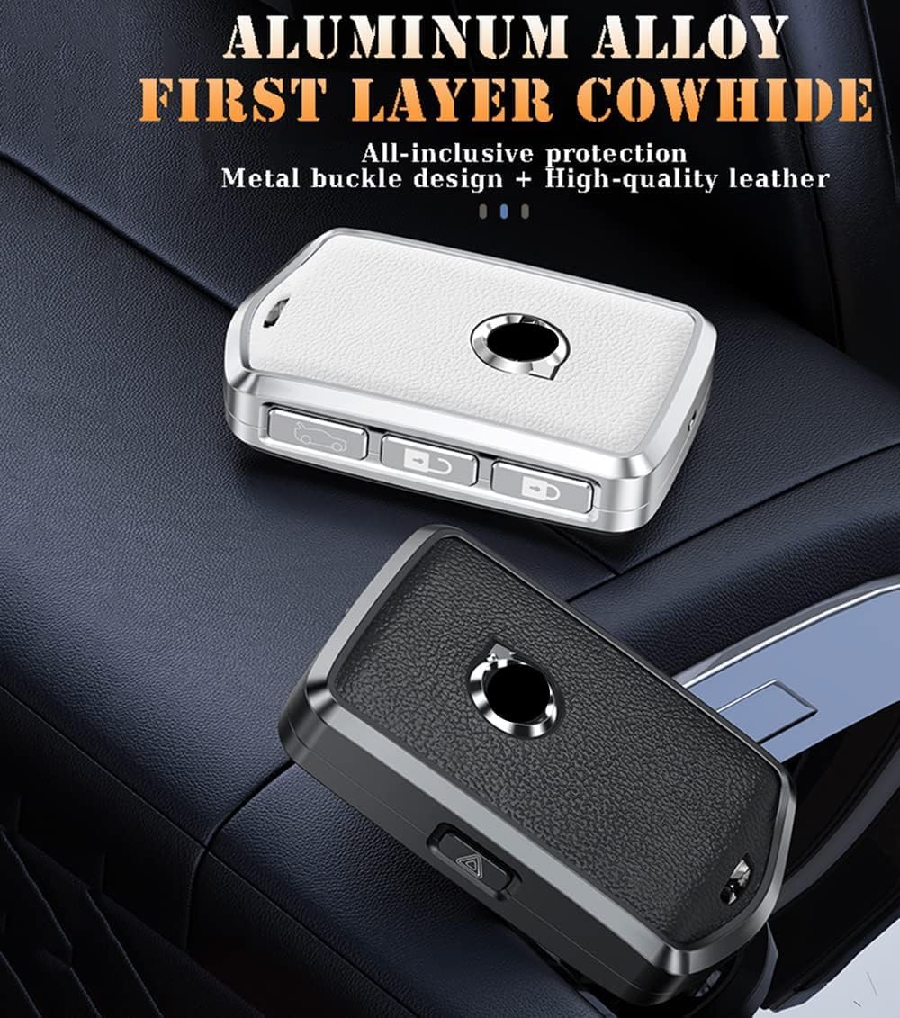 ontto Leather Key Fob Cover with Keychain Stylish Key Case Full Protection Fit for Volvo XC90 S90 XC60 2018 2019 White - Image 6