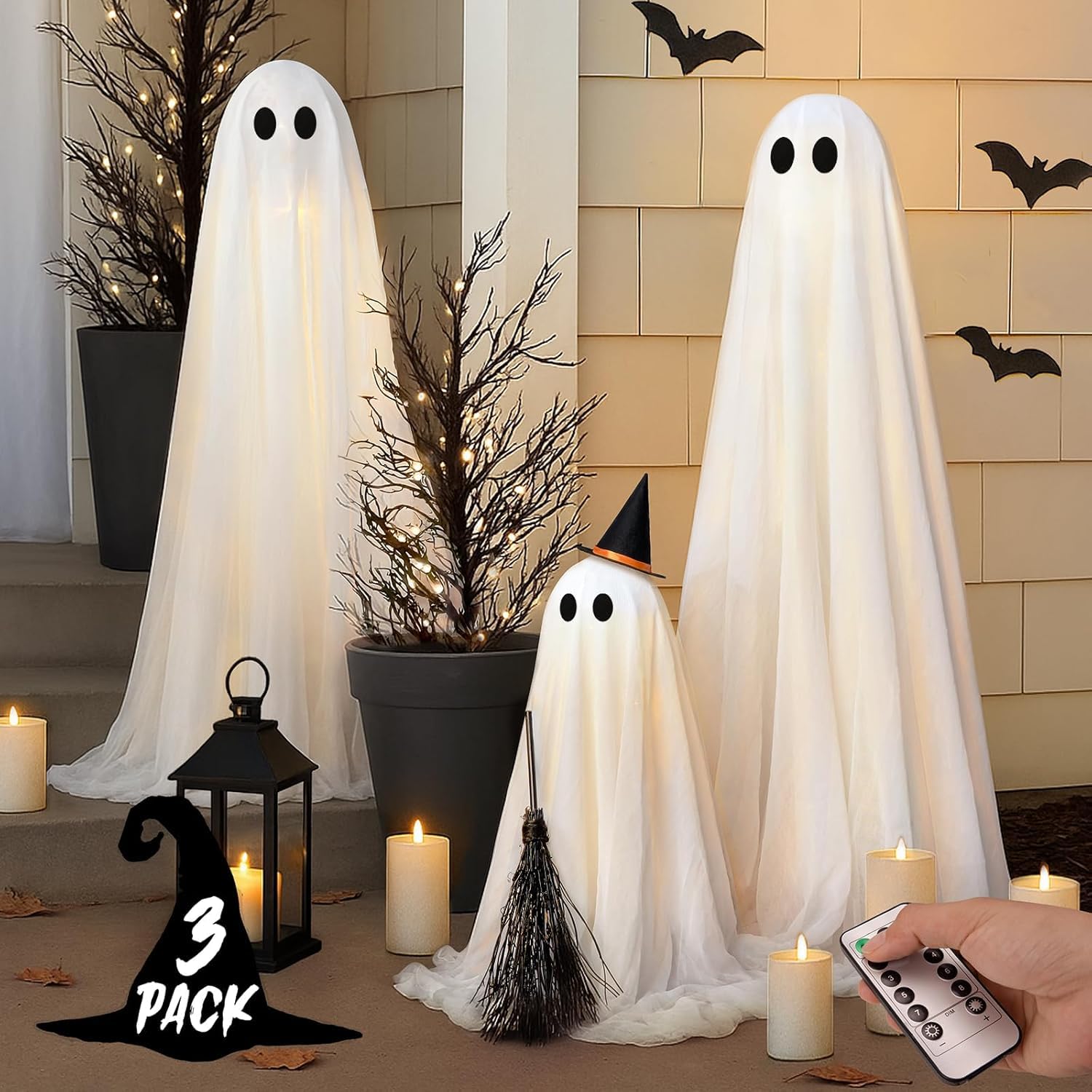 Halloween Ghost Lights,3 Set Remote Outdoor Decor
