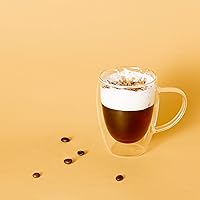 Vista 5 de MEWAY Paquete de 2 tazas de café de 12 onzas, taza de doble pared de vidrio transparente con asa para café, té, café con leche, capuchino