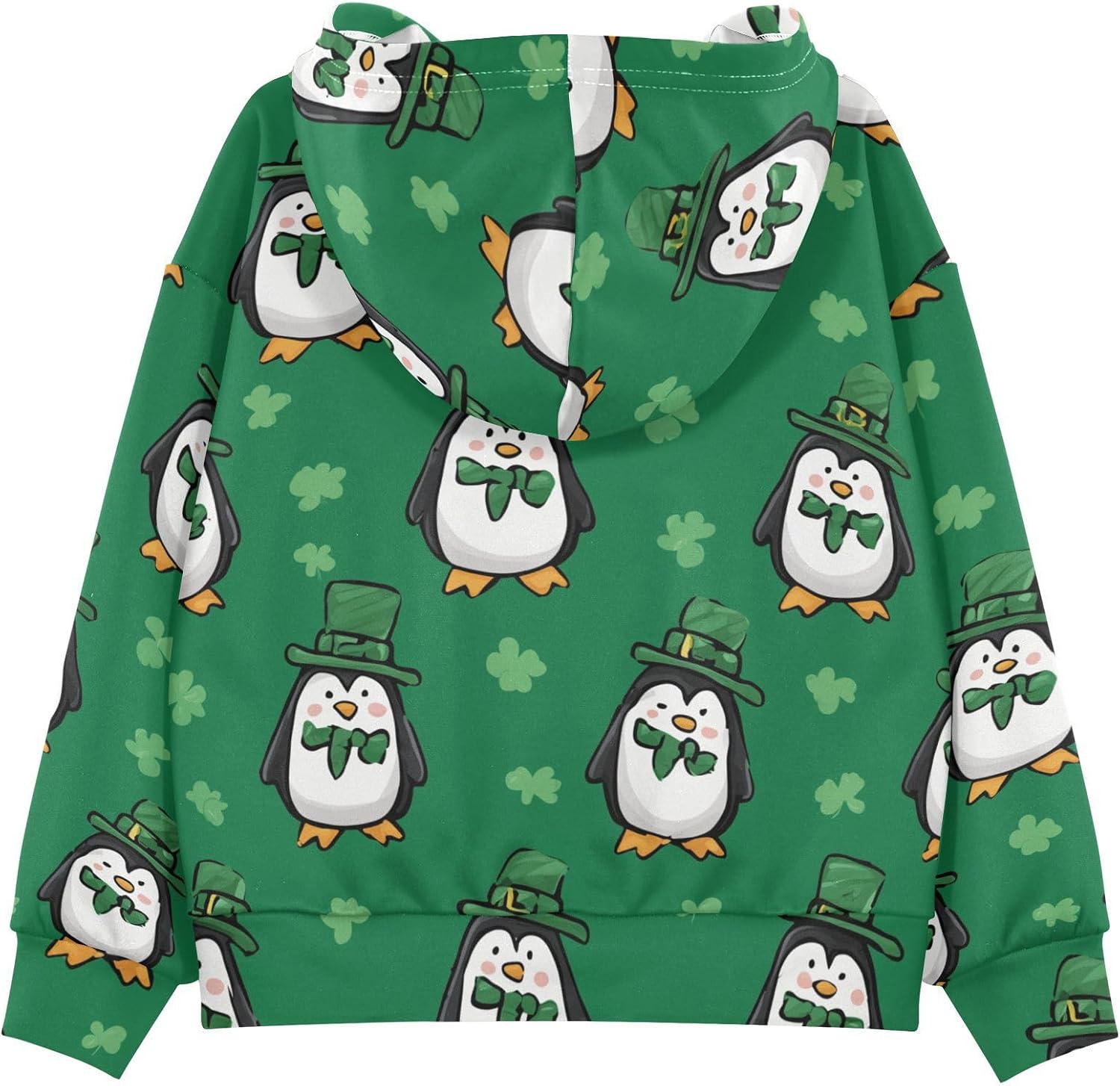 ZZXXB Penguin Lucky Clover Kids Sweatshirts Boys Girls Hooded Kangaroo Pocket Pullover Tops XS-XXL