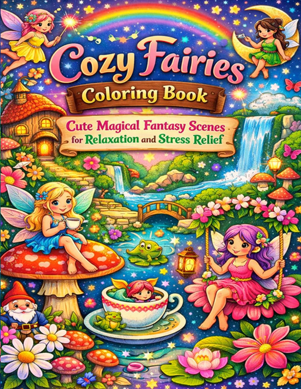 Cozy Fairies Coloring Book: Cute Magical Fantasy Scenes for Relaxation and Stress Relief: Adorable Fairy Worlds Whimsical Forests and Cozy Fantasy Moments for Calm Creative Fun