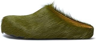 Fuzzy Mules for Women, Round Toe Slip On Backless Slippers Faux Fur Clogs Comfortable Fashion Cute Shoes Green Size 9.5