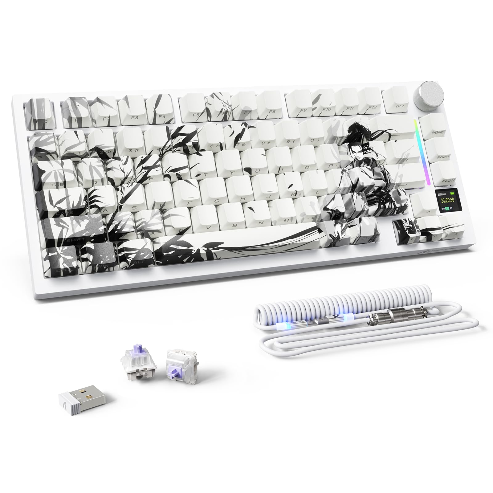 MAMBASNAKE Attack Shark X820Ultra Clavier mécanique de jeu avec BT/2,4 G sans fil/câble, QWERTY 75 % TKL Gasket Hot Swap, écran TFT et bouton câble spiralé RVB Chroma, interrupteur cadeau linéaire