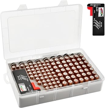 Xuerdon 120-Slot Battery Organizer Case with Tester for AA AAA & Coin Cells