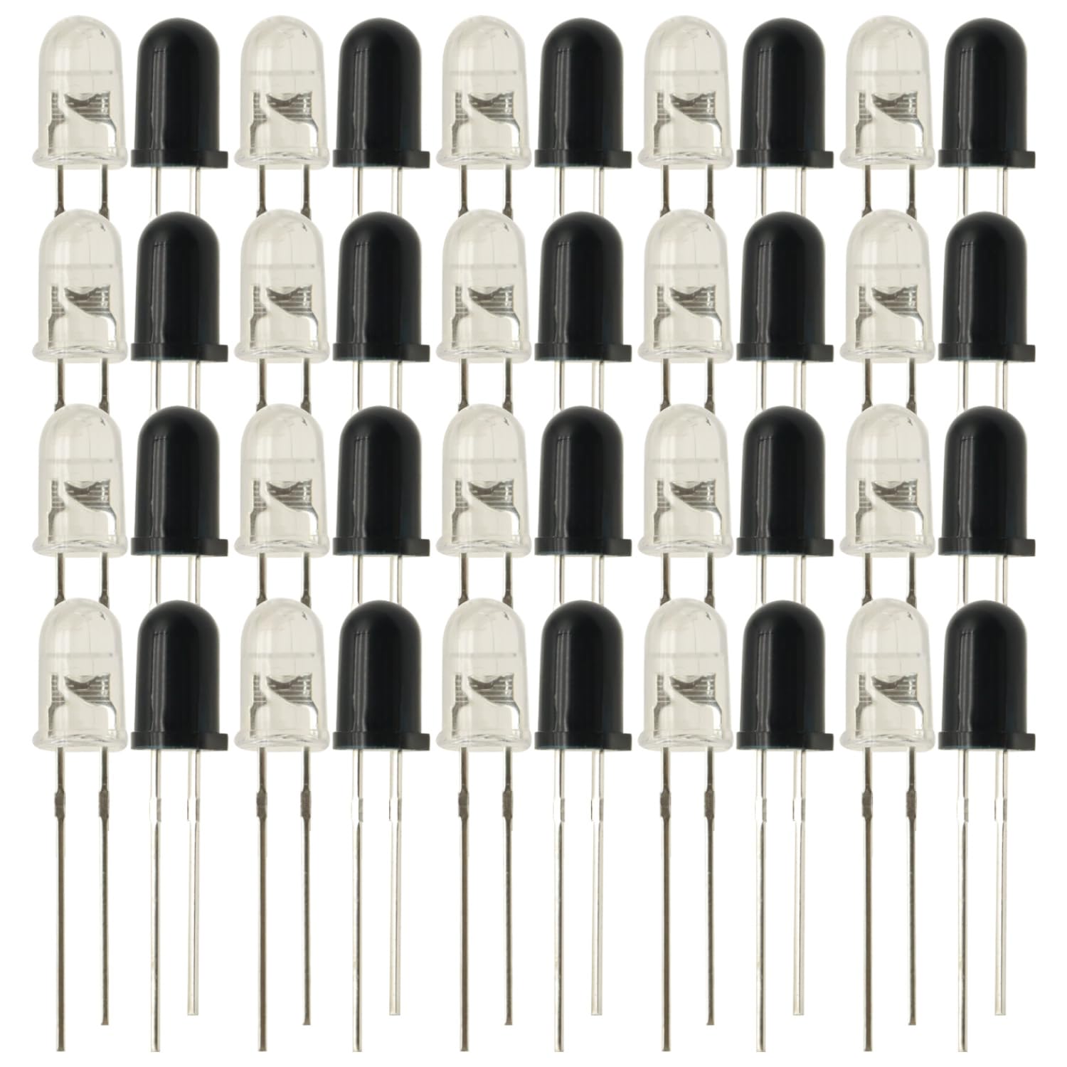 20Pairs 5mm 940nm LEDs Infrared Emitter and IR Receiver Diode 20Pcs 5MM Infrared Emission+20Pcs Receiver Tube Total 40Pcs IR LED