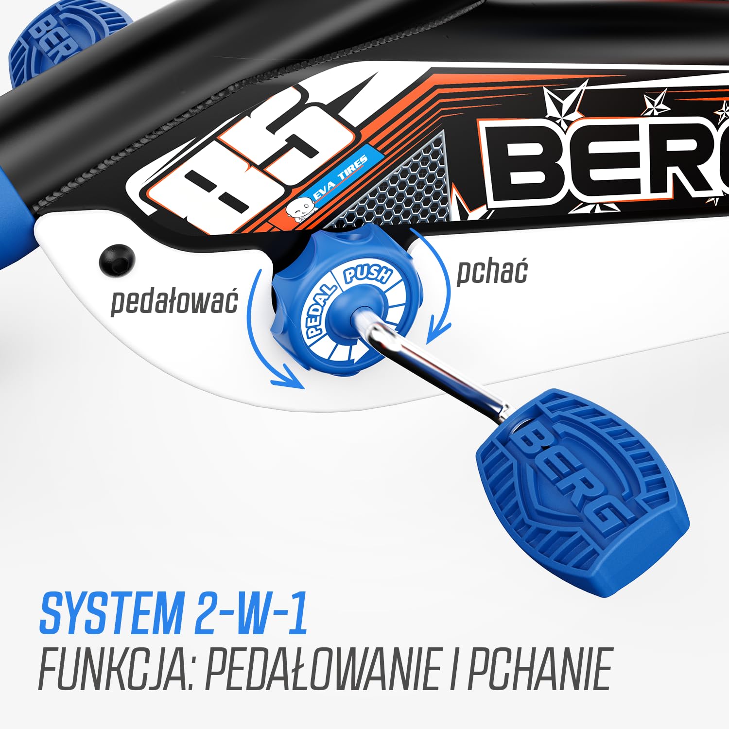 BERG Gokart Buzzy Nitro 2-w-1 z drążkiem przesuwnym | z ruchomym wolnym biegiem, pojazdem dziecięcym, bezpiecznym i stabilnością, zabawka dla dzieci w wieku 2,5-5 lat