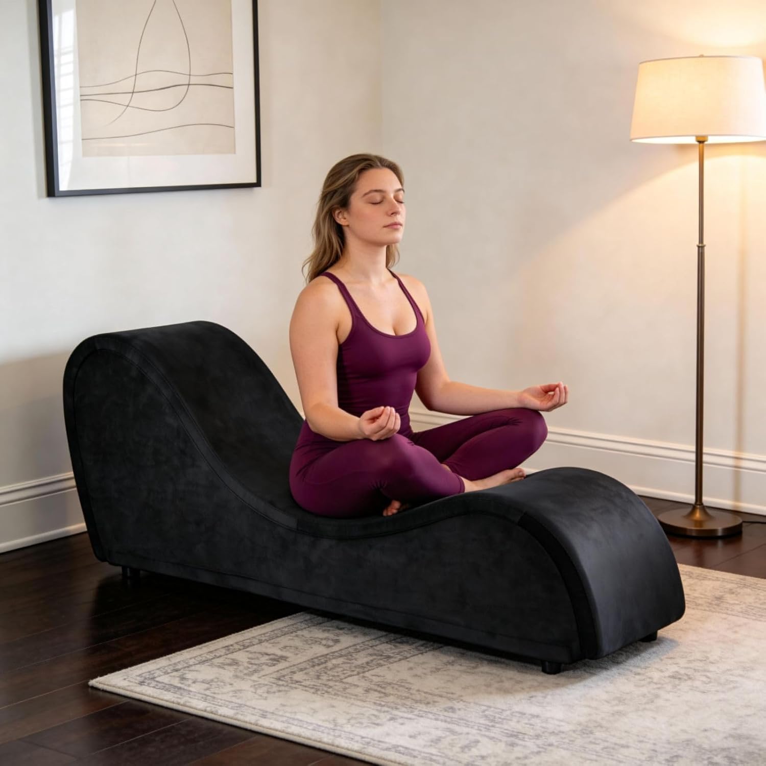 Curved Lounge Bench Chair for, Relaxing, Chaise Chairs with Removable Cover, Metal Frame (Black Velvet)