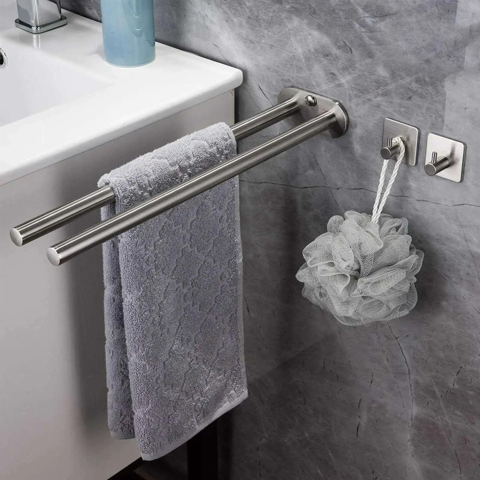 Toallero 40.2cm Towel Racks Bathroom Hardware Sliver 304 Stainless Steel Towel Holder Bathroom para BañO Y Cocina(Two)