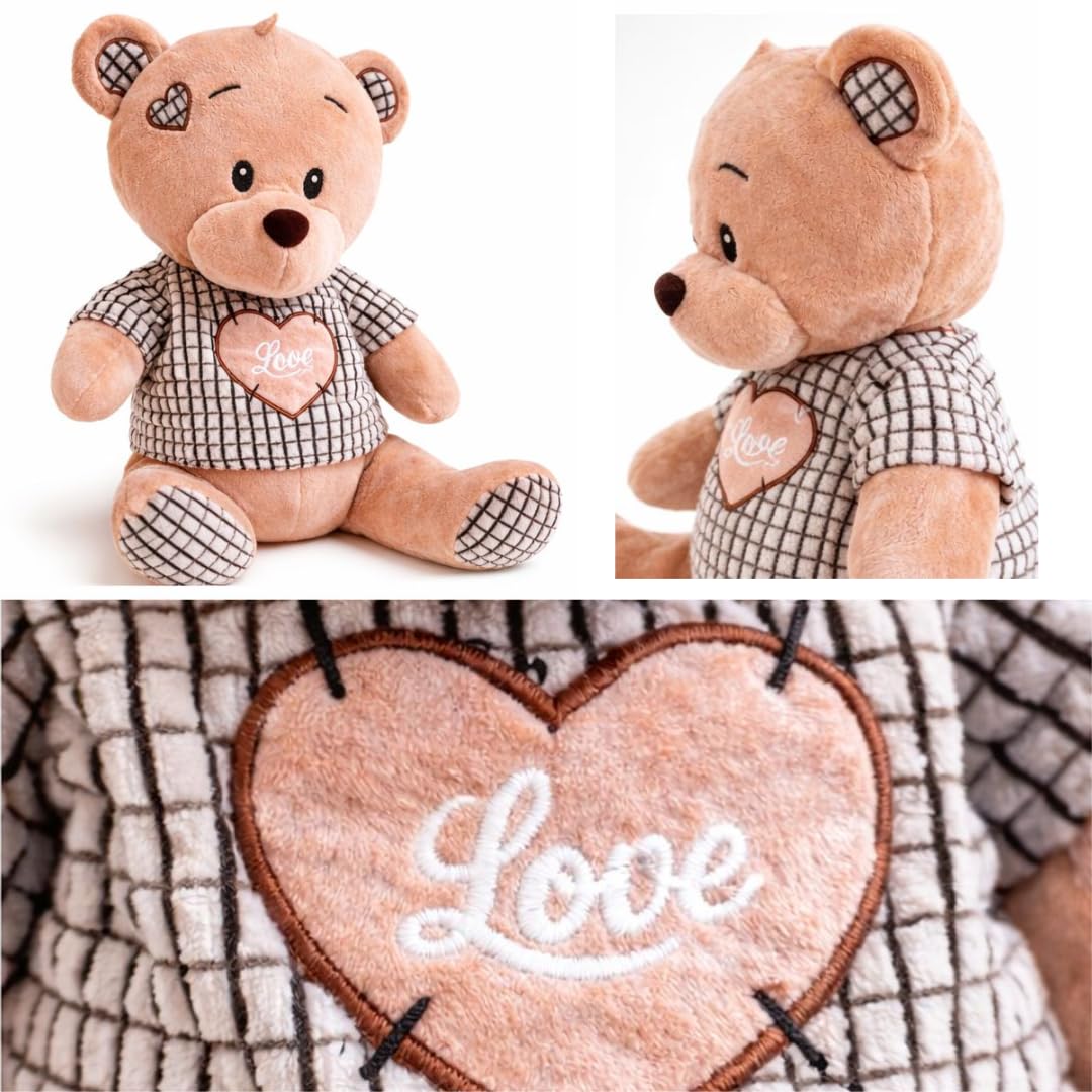 Orsetto Love 35 cm con Cestino in Feltro 14cm + 200G di Cioccolatini Assortiti + 1 Rosa Eterna - Regalo San Valentino - Regalo Fidanzata/Fidanzato (ORSETTO)