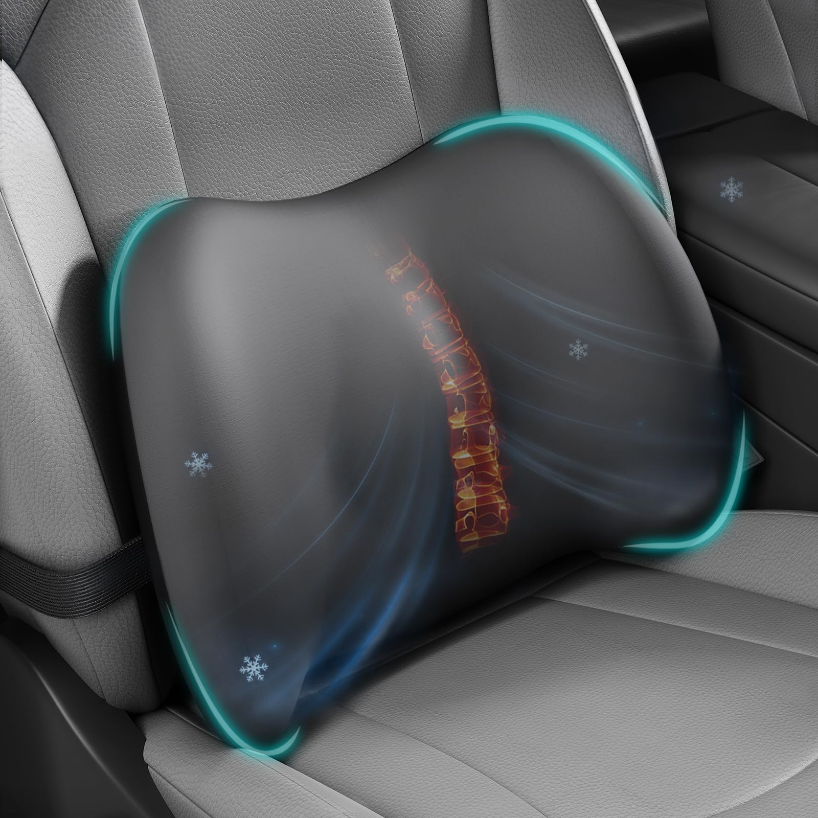 BYMECOST Cooling Lumbar Support Pillow for Car,Memory Foam Car Back Cushion