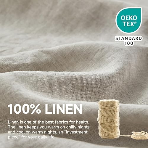 Miniatura 4 de Simple&Opulence Juego de funda de edredón 100% lino francés lavado, 3 piezas, color sólido, estilo básico, funda de edredón suave y transpirable con