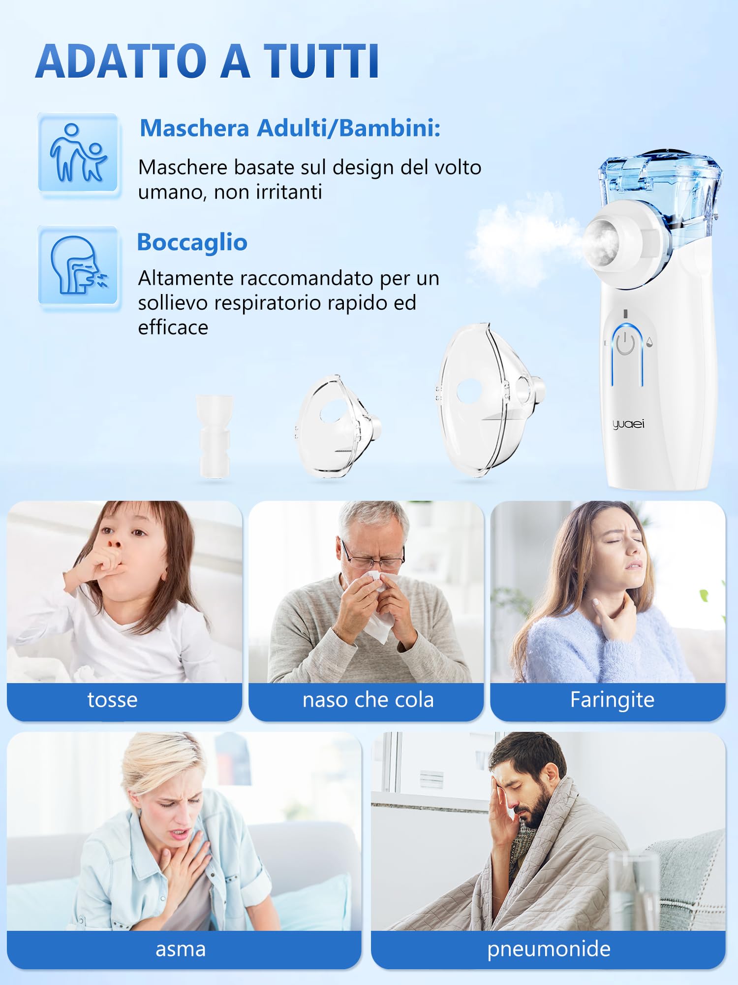 Nebulisateur Enfant Adultes Inhalateur Aerosol: Nebulisateur Bebe Rechargeable USB - Inhalateur avec 2 masques et 1 embout buccal - Nébuliseur Convient aux Enfants Adultes Familles Chambres et Voyages