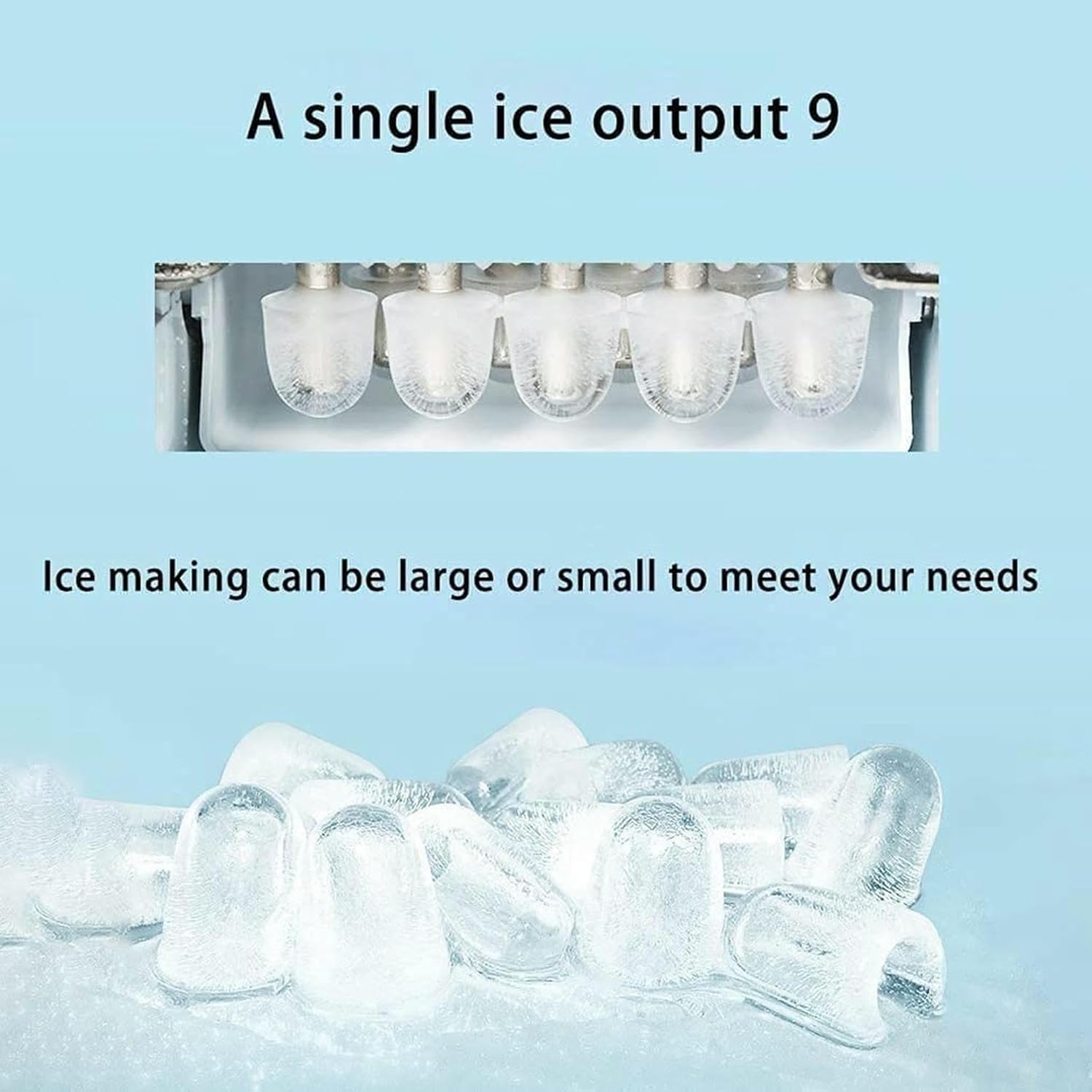 Ice Maker Countertop Machine, 9 Bullet Ice Cubes Ready in 6 Mins, Self-Cleaning Function, Electric Stainless Steel Ice Maker with Ice Scoop, Basket