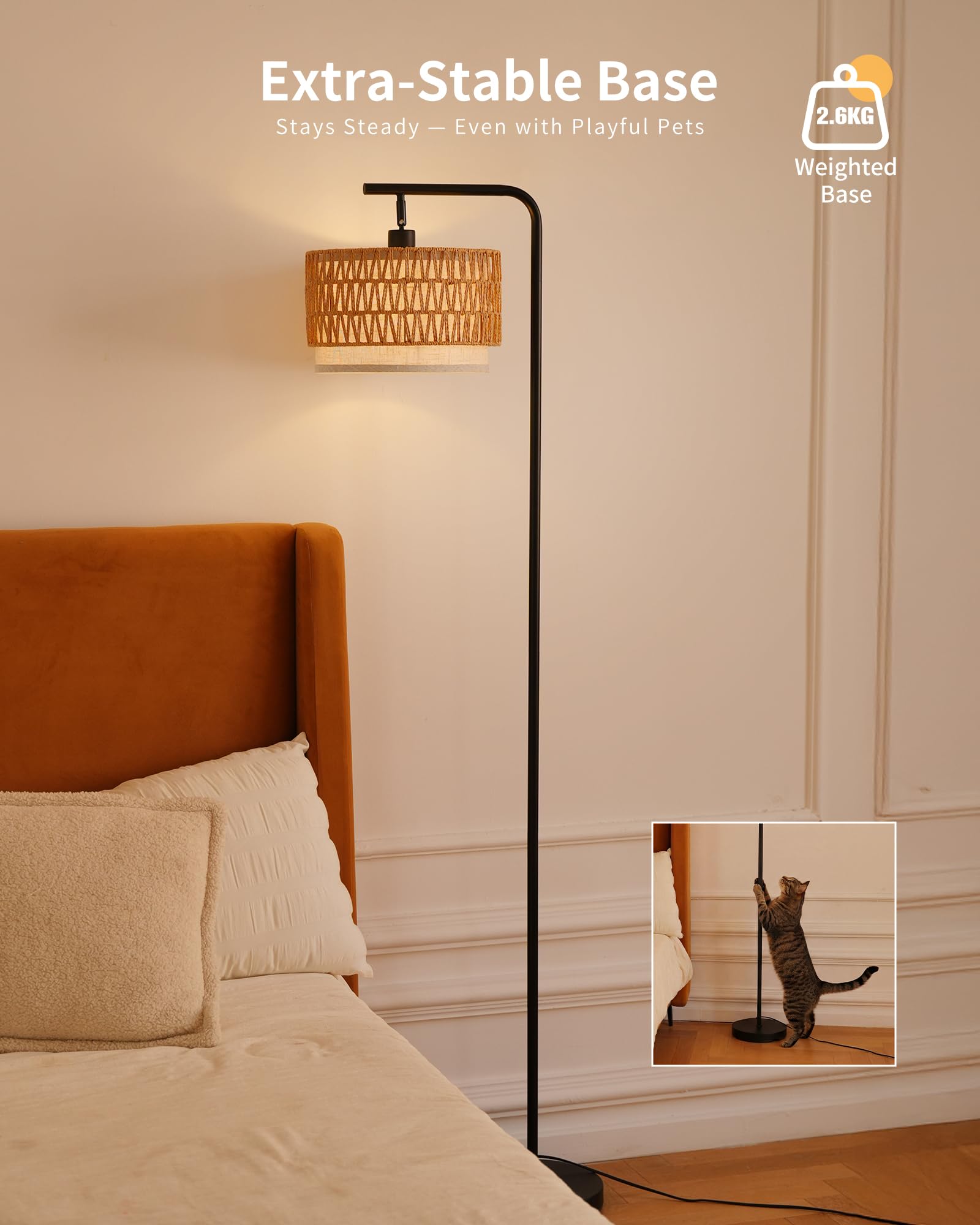 Lampa podłogowa z podwójnym kloszem, regulowane kąty światła do salonu, sypialni i biura, bez żarówki