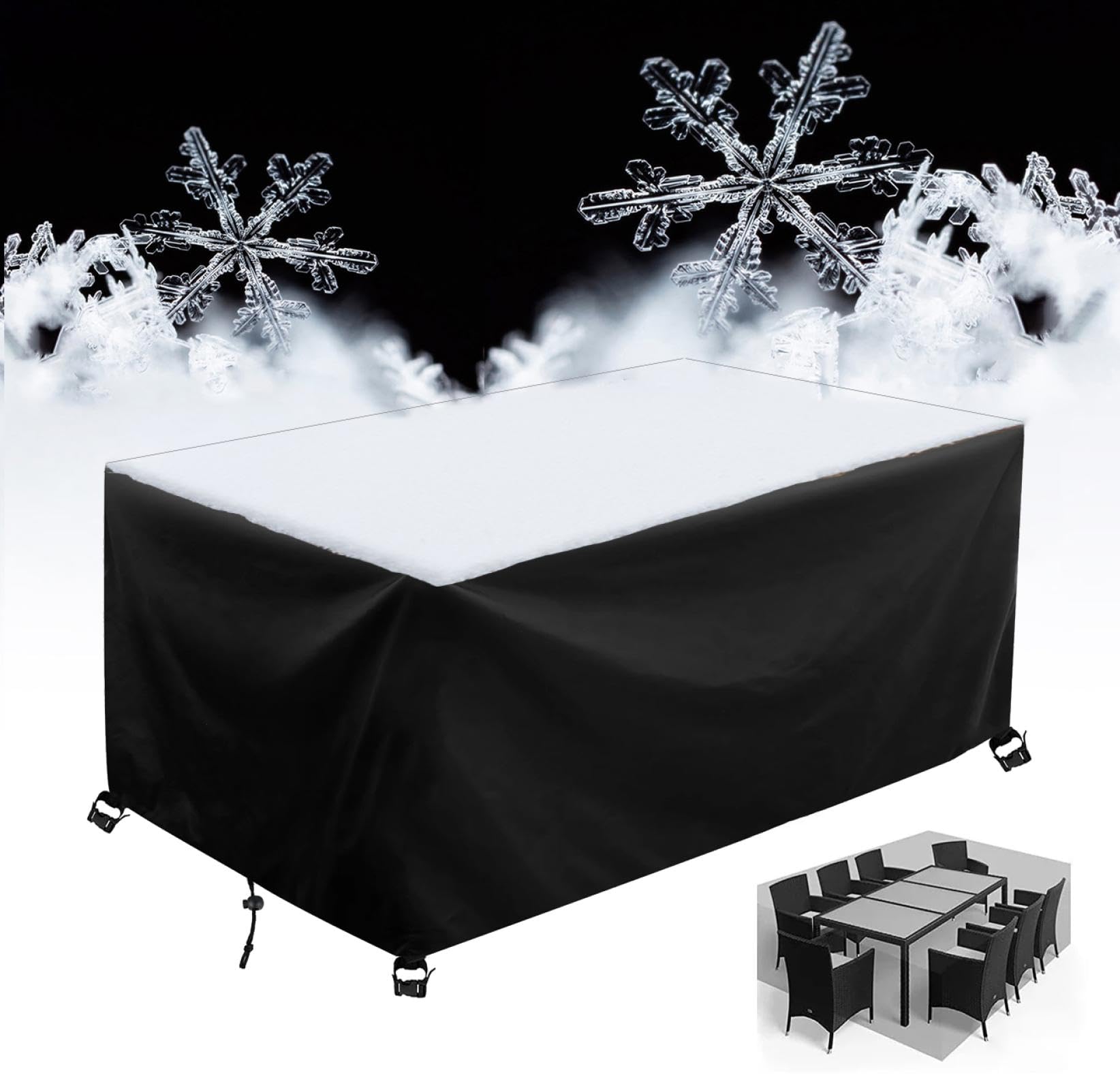 Copertura Tavolo Esterno Impermeabile 180x90x70cm/LxWxH Copri Tavolo da Esterno Impermeabile Telo Copri Tavolo Esterno Impermeabile Tavoli e Sedie da Cortile Raggi UV Copertura Mobili Giardino-Nero