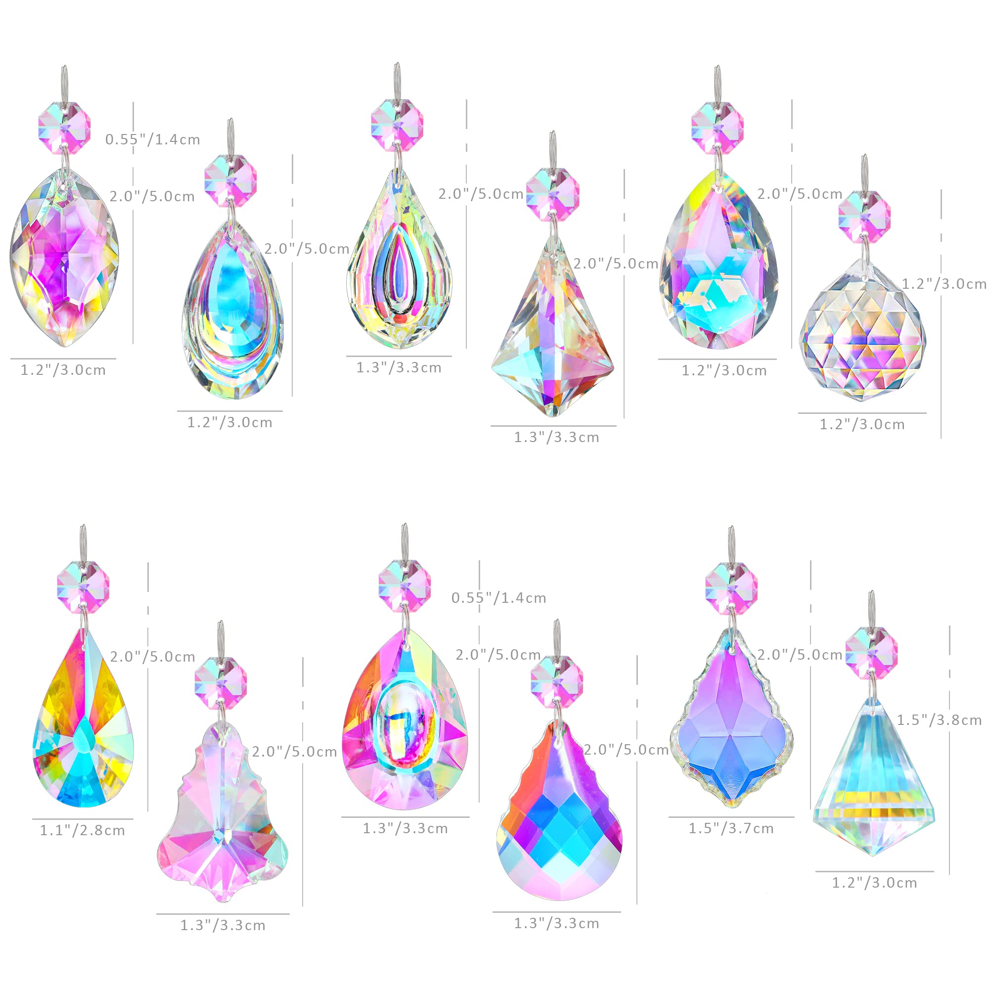 10er Set Sonnenfänger Kristalle - 30mm Glas Prismen Mit Aufhängeband