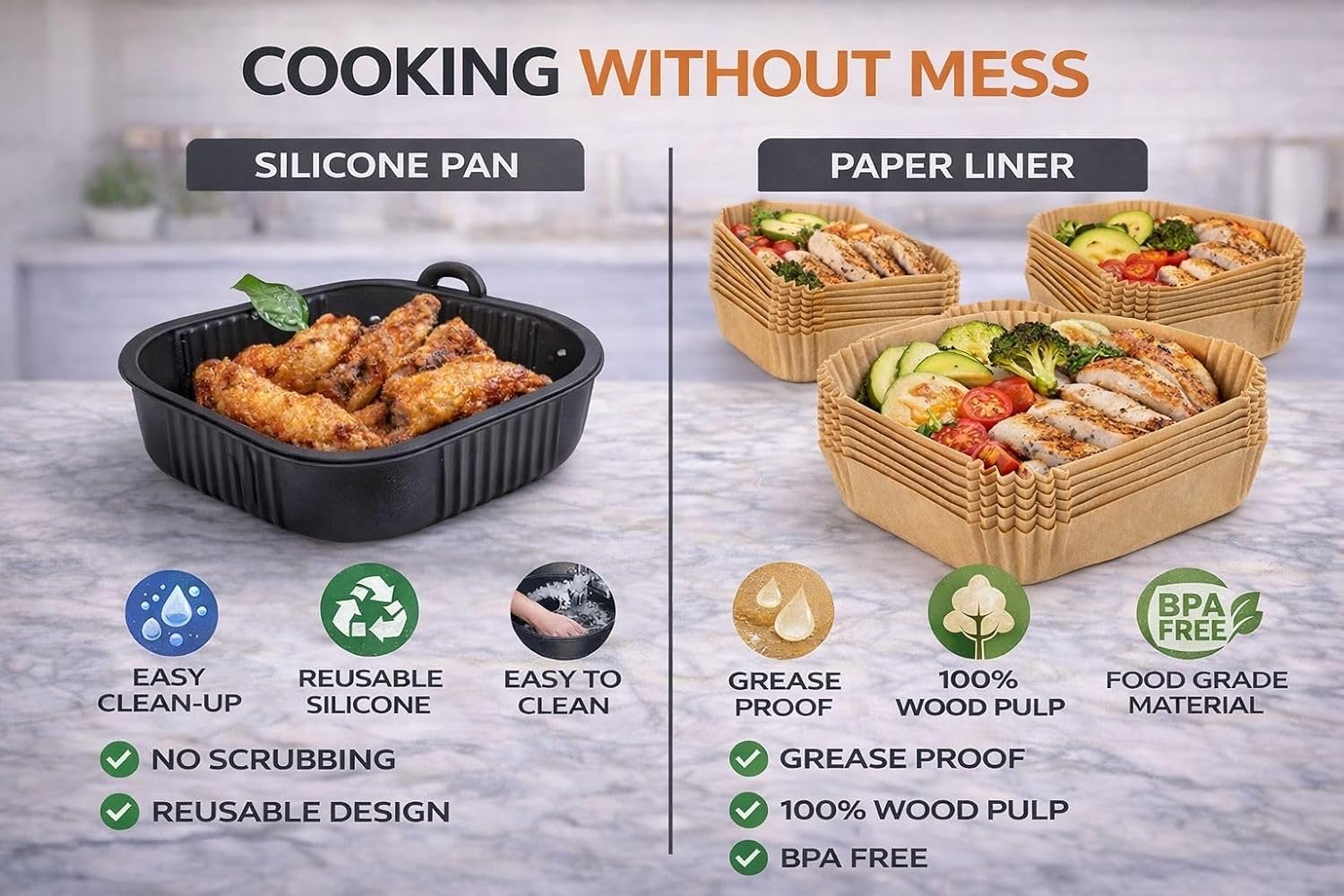 Air Fryer Paper Liners 150 Pcs with 2 Silicone Reusable Liners Square Non Stick Disposable Prachment For Basket Air Fryer 8 Inch
