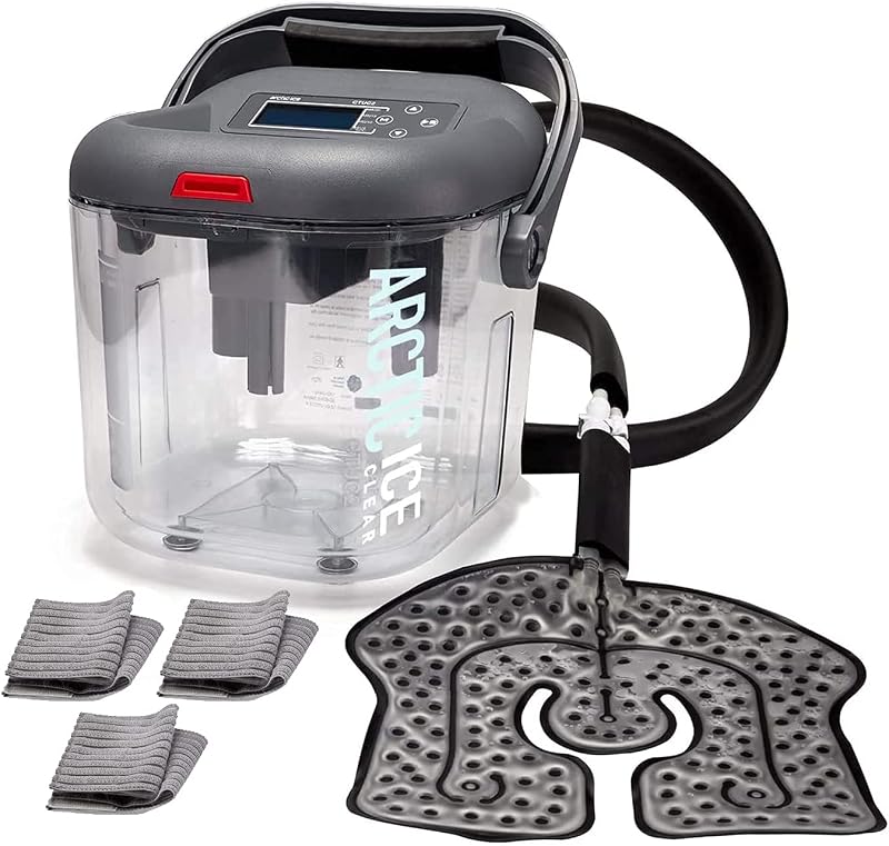 Circulating Cold Water Therapy Ice Machine Gen 2 by Arctic Ice Clear – for Knee, Elbow, Shoulder, Back Pain, Swelling, Sprains, Injuries (Arctic Ice Clear) (with Universal Pad)