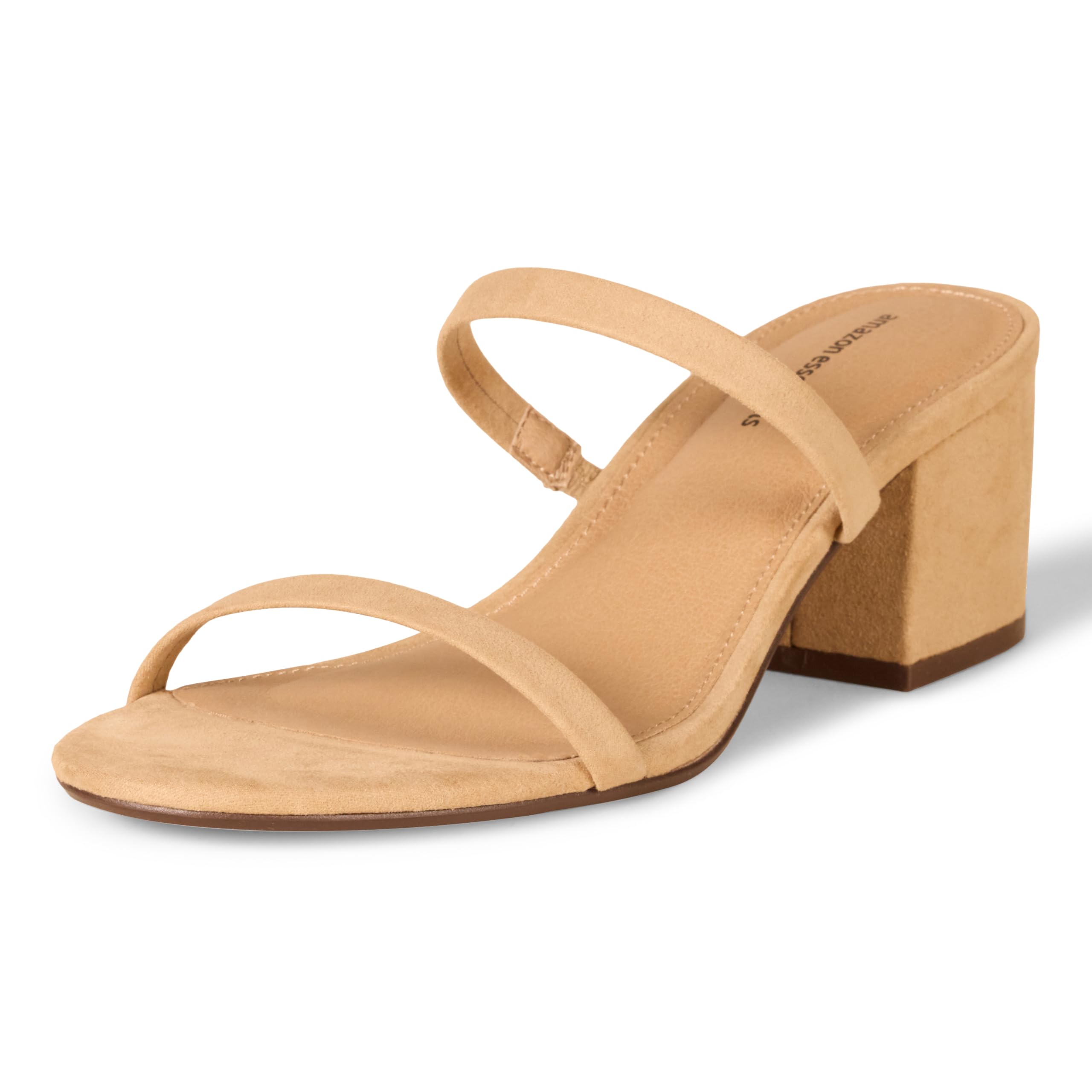 Amazon Essentials Women's Thin Two Strap Heeled Slide, Tan, 2.5 UK