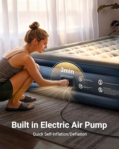 Miniatura 3 de iDOO - Colchón de aire tamaño Queen con bomba integrada, colchón inflable elevado de 18 pulgadas, cama de aire portátil de cuatro cámaras mejorada,