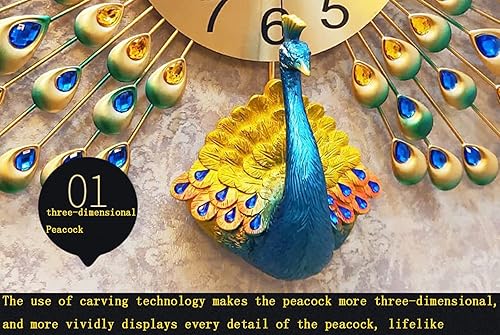 Miniatura 3 de Reloj de pared grande de pavo real con diamantes de cristal, esfera de arte moderno, reloj de pared silencioso de cristal 3D, aguja de metal,