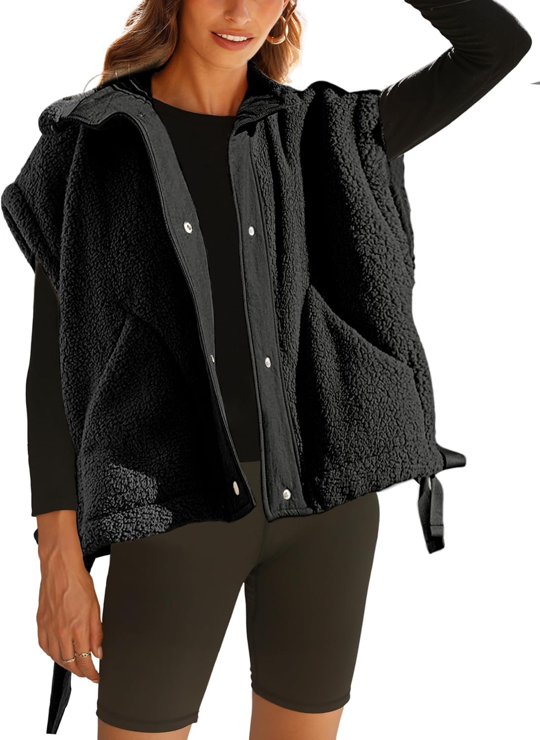 Athlisan Womens Fleece Vest Casual Sleeveless Button Down Sherpa Jacket Outerwear with Pockets