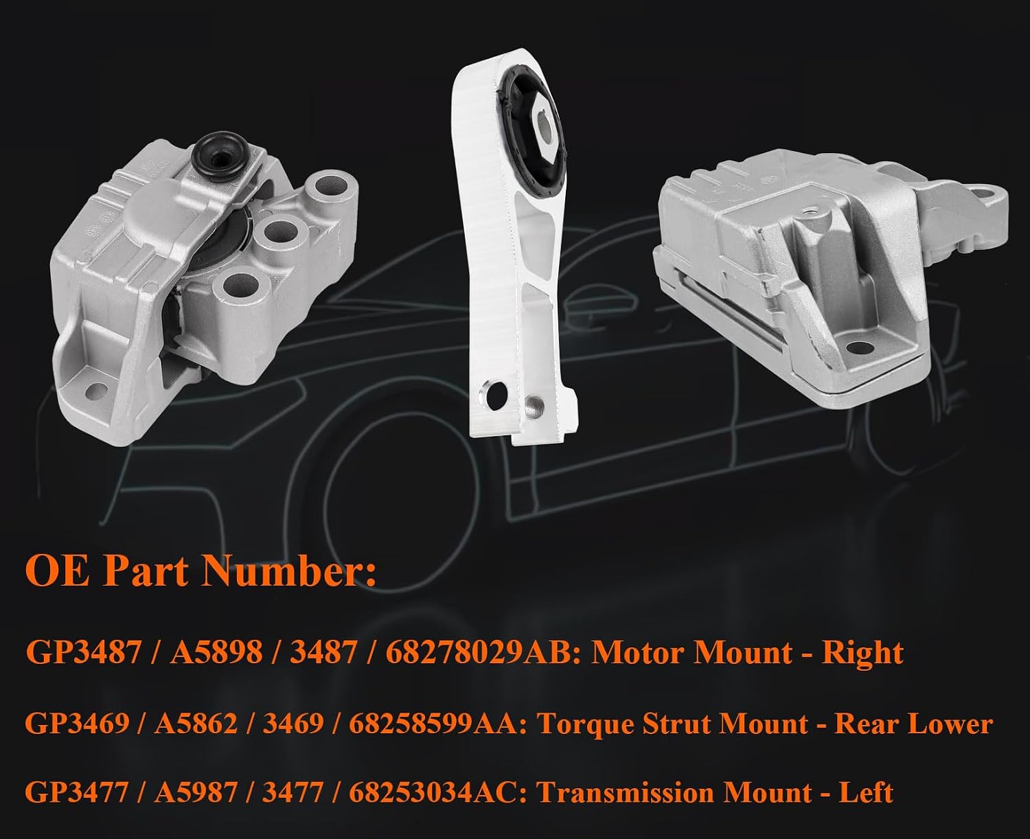 3PCS Engine Motor & Trans Mount Set Fit for 2016-2018 Fiat 500X, for 2015-2020 Renegade for 2017-2020 Compass 9 Speed Trans 2.4L L4 Automatic Transmission Motor Mount Replace OE A5862 A5898 68258599AA