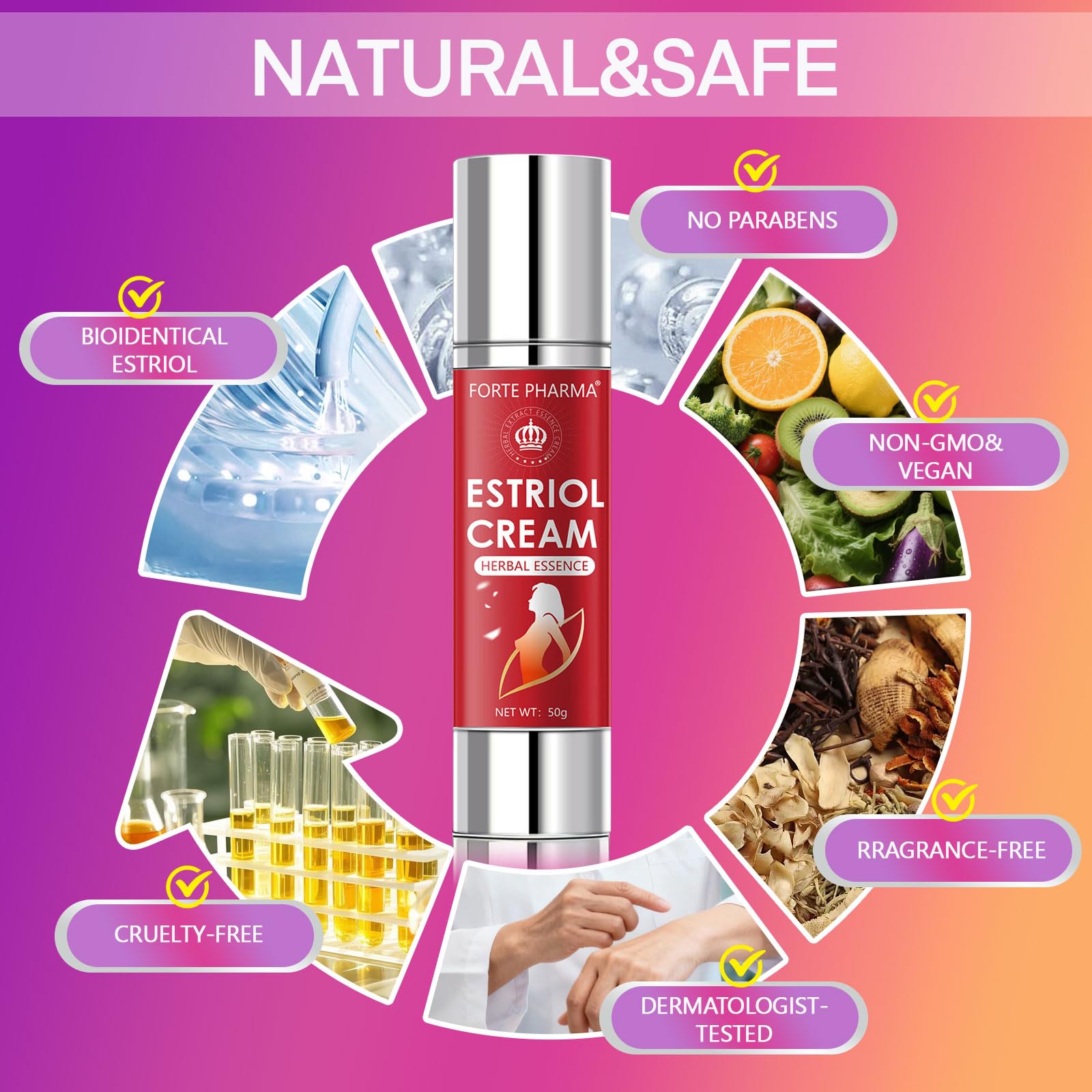 Bioidentical Estriol Cream for Women Menopause Relief - Intimate Vaginal Moisturizing Peach Cream for Women - for Vaginal Dryness & Vulva Itch – 50g / 1.76 oz