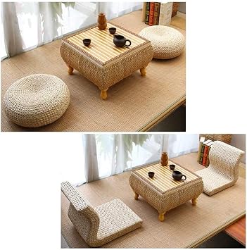 Low Coffee Table Living Room Farmhouse Floor Table Coffee Table Storage Box Living Room Square Side Hand-Woven Window Table Storage Table Japanese Tatami Table(50 * 50 * 30CM)