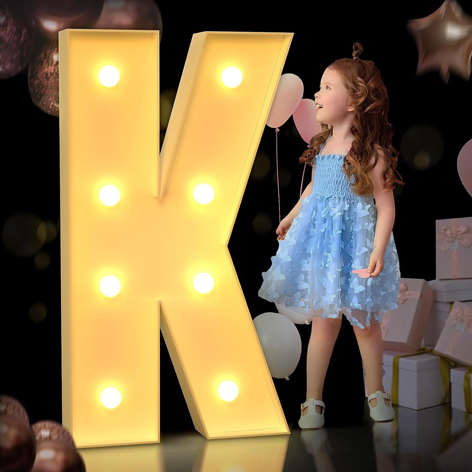 Letra K iluminada de 120 cm, letras iluminadas de marquesina, letras gigantes de marquesina, decoraciones de fiesta de aniversario, decoración de cumpleaños, boda, bricolaje
