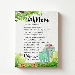 RTVJTERQ Son To Mom Canvas Wall Art You Are Appreciated Quote Print, Watercolor Elephant Artwork, Ready to Hang Gift for Living Room Bedroom Entryway Home Wall Decor, 8x10 Inches