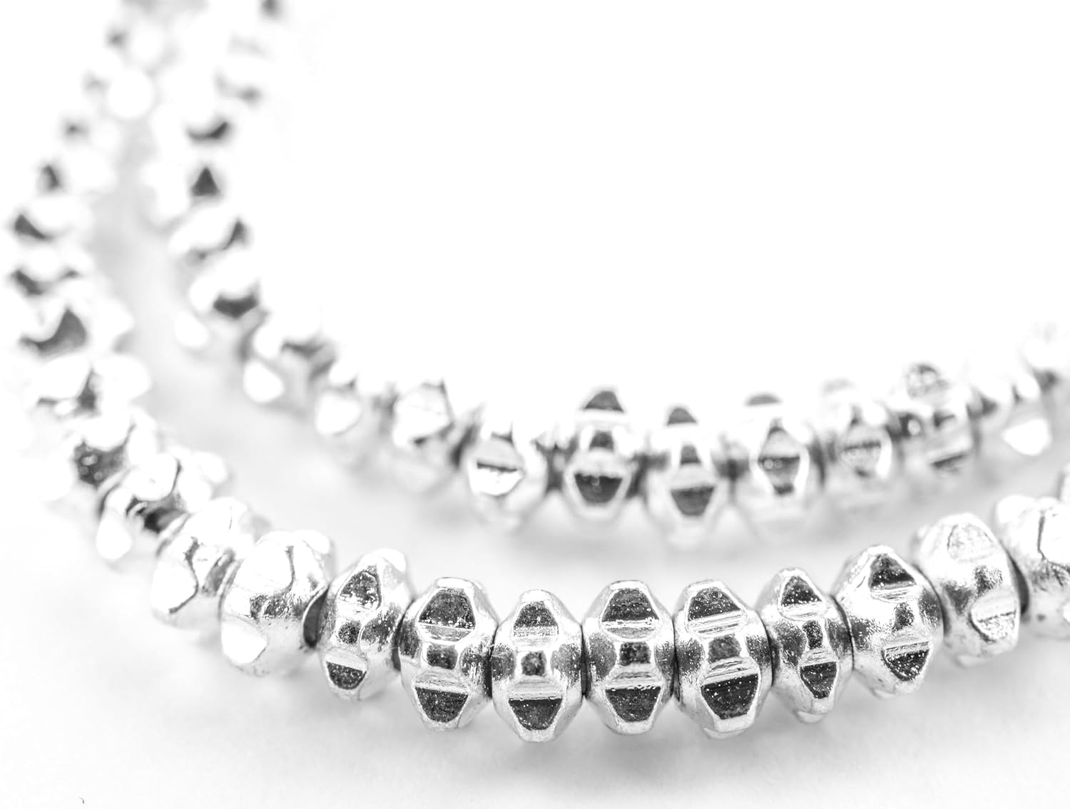 The Bead Chest Shiny Silver Flower Heishi Beads 4mm White Metal 24 Inch Strand