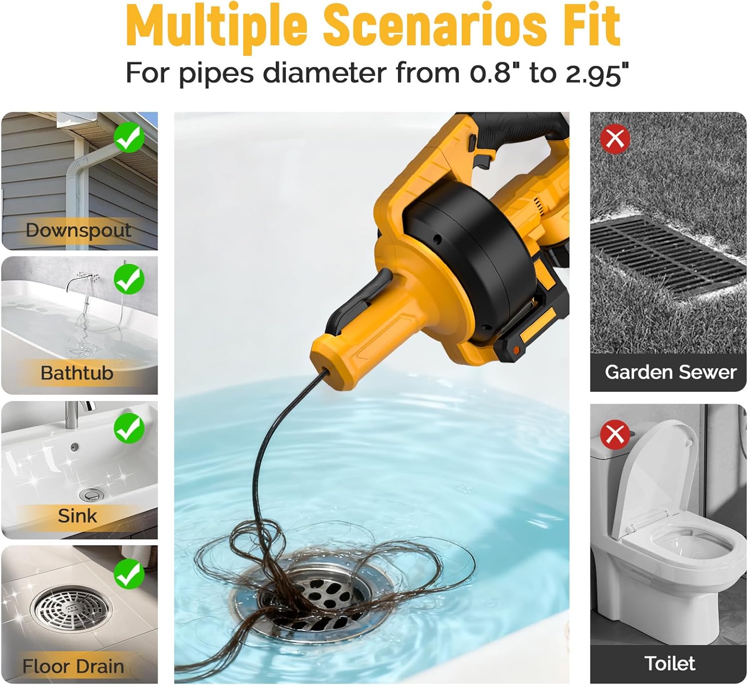 Electric Drain Auger,21V Cordless Drain Snake,25Ft Auto-Feed Snake Drain Hair Removal Tool with 2.0Ah Battery,Sink Snake Drain Cleaner for Sewer,Toilet,Kitchen,Shower 3/4"-2.95" Pipes(Bag&Gloves&Rag）