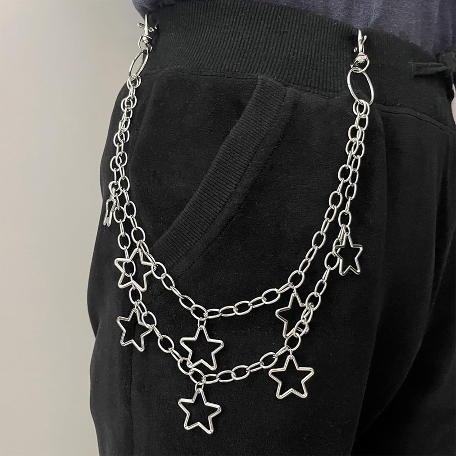 NEWITIN 6 Pieces Pants Chain Punk Jean Chains Metal Belt Chain Silver Multi Layer Pocket Wallet Key Chains Goth Accessories for Women Men - Image 7