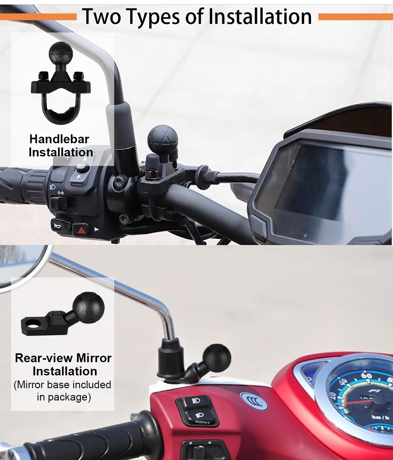 Supporto Telefono Moto con smorzatore di vibrazioni, adatto per manubri di ATV, biciclette e scooter con diametro di 12,7-33 mm e specchi, supporto telefoni da 4,7-7,2 pollici