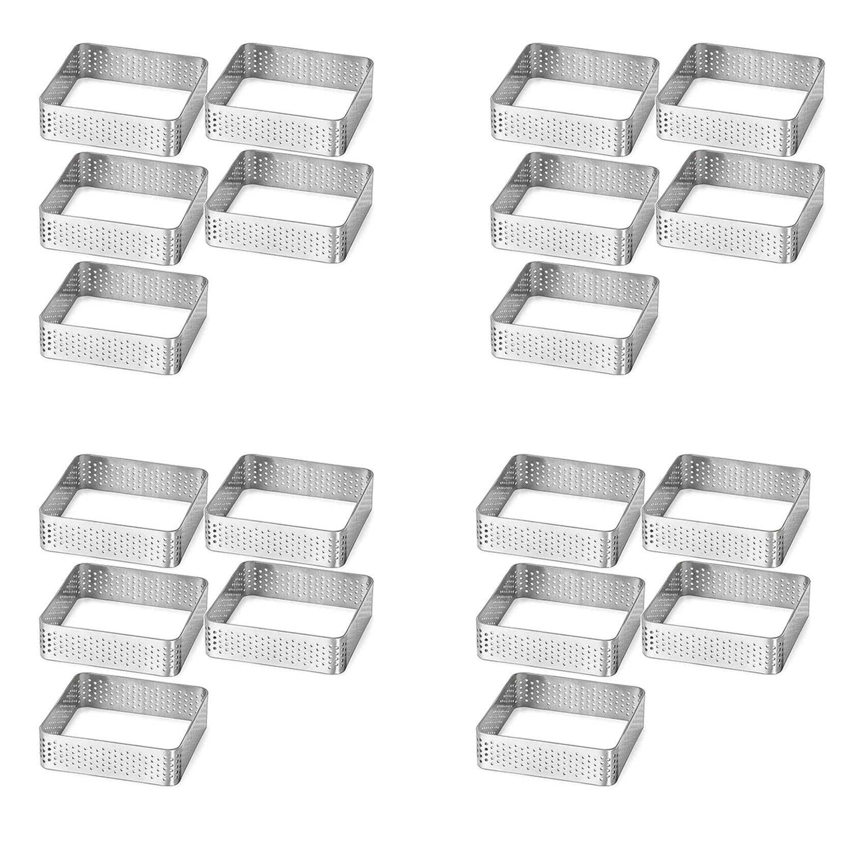 Hndhbfgrt Perforated Tart Ring Stainless Steel Tartlet Molds Square Shape Mould Cake Circle French Pastry Baking Tool, 20 Pack