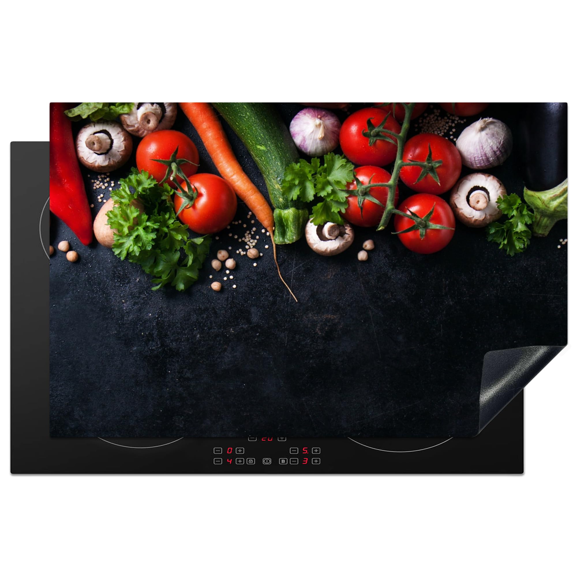 KitchenYeah© Induction Hob Cover Protector Mat 20.5"x31.9" / 81.2x52 cm Kitchen Universal Ceramic Covers for Electric Cookers Vinyl Vegetable - Herbs - Spices - Black - Rustic - Kitchen — image 1