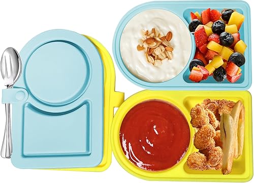 Miniatura 7 de Paquete de 3 recipientes pequeños de silicona con tapas para bebé, contenedores reutilizables de almacenamiento de alimentos para niños, contenedor