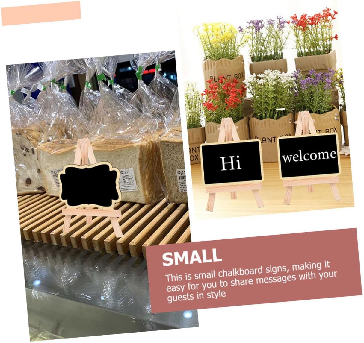 LIFKOME 6pcs Small Wood Chalkboard Signs with Tripod Stand, Rectangular and Decorative Shapes, Tabletop Message Boards for Home Décor, Party Supplies, and Wedding Accessories