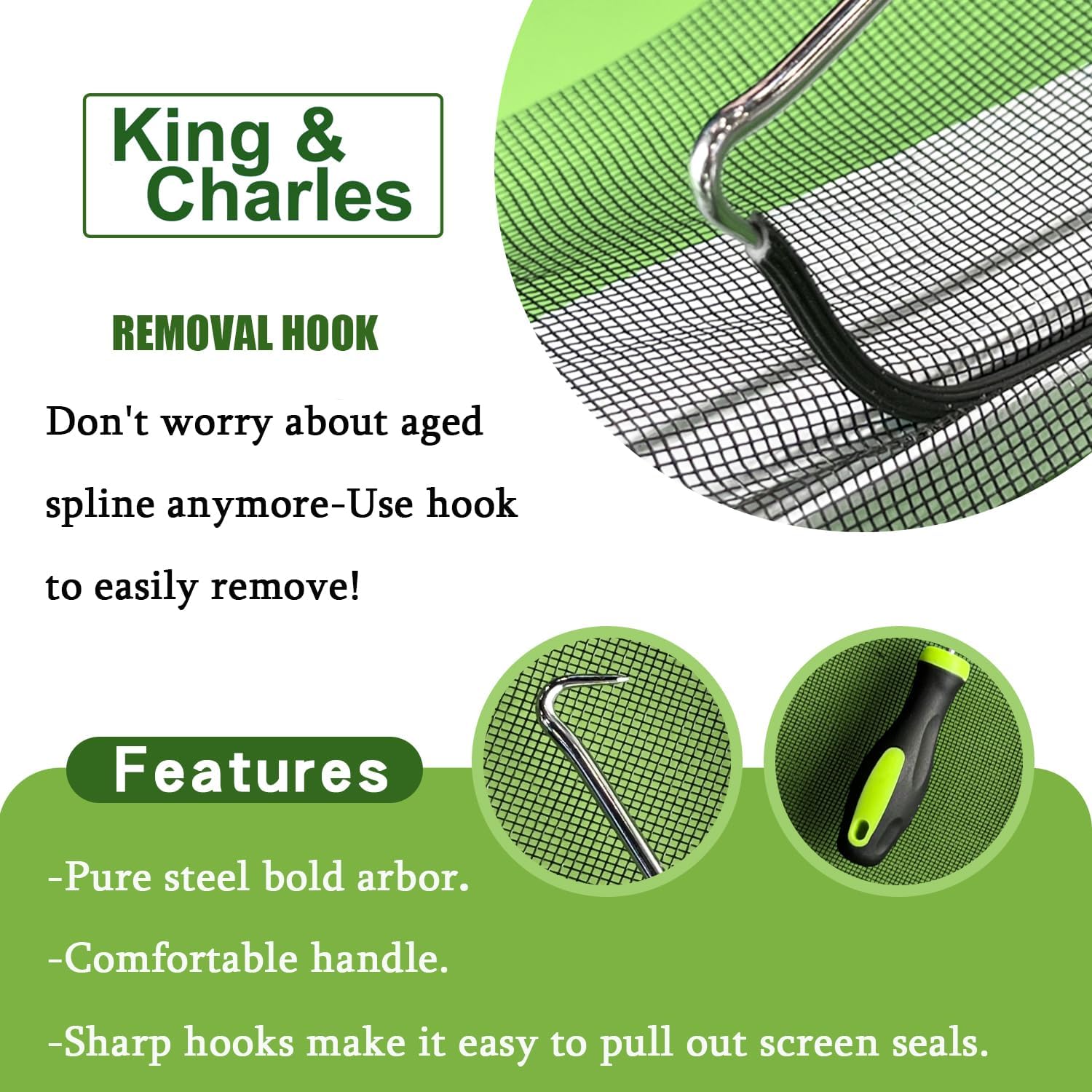 King&Charles Screen Repair Kit,Roller+0.14”x32ft Spline+Hook image 5