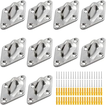 10Pcs M5 Heavy Duty Pad Eye Plate Staple Ring Hook Loop U-Shaped Sail Shade Hardware, 304 Stainless Steel Wall Ceiling Hammock Hooks Hange Diamond