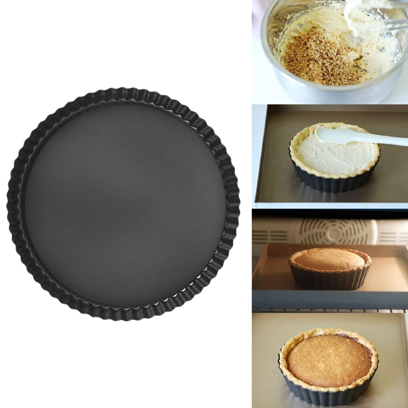 Moule à tarte rond, fond amovible anti-adhésif pour tarte, moule à tarte cannelé pour la pâtisserie, moule à quiche (30,5 cm)