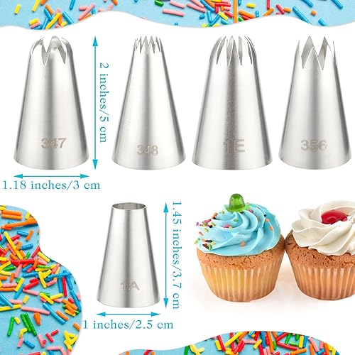 Miniatura 2 de Juego de 5 puntas de tuberías grandes de acero inoxidable, punta de glaseado de cupcakes, boquilla de decoración de glaseado de tartas, herramientas