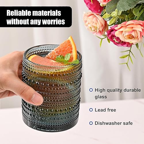 Miniatura 5 de Juego de 6 vasos de colores para beber, 12 onzas, vasos de cristal con cuentas en relieve, vaso de agua para cóctel, jugo y varias bebidas mezcladas