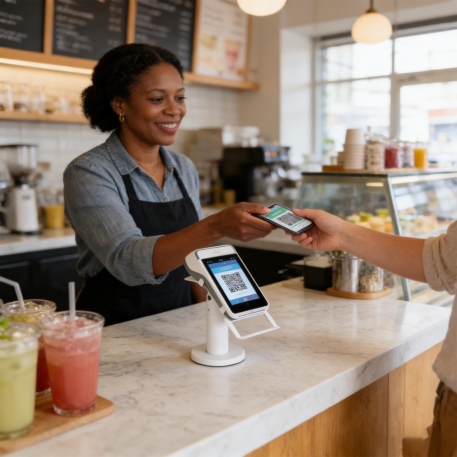 Soporte para Terminal POS | Abrazadera antivuelco con rotación de 360° | Montura TPV y Registradora,para Supermercado, Tienda, Almacén, Mostrador, Mesa Servicio, Barra de Bar, Feria Comercial