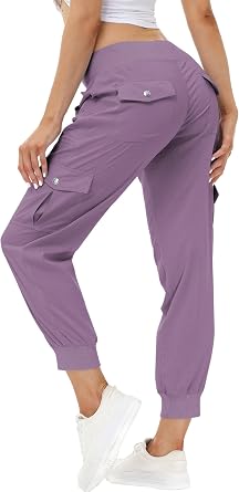 MoFiz Womens Lightweight Hiking Cargo Pants Outdoor Quick Dry Casual Travel Sweatpants Joggers Elastic Waist Button Pockets