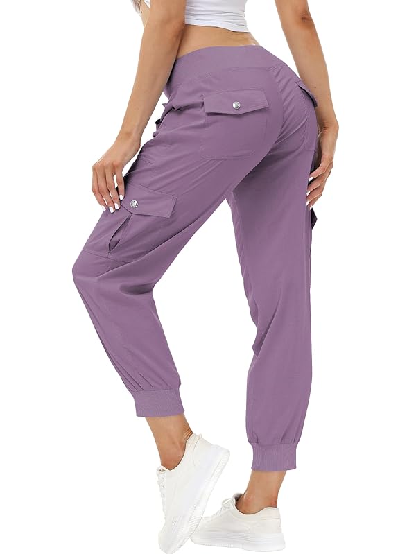 MoFiz Women Cargo Pants with Pockets Lightweight Outdoor Summer Travel Casual Hiking Pants Running Joggers Sweatpants Elastic Waist Light Purple L by MoFiz - Used condition - US$29.53