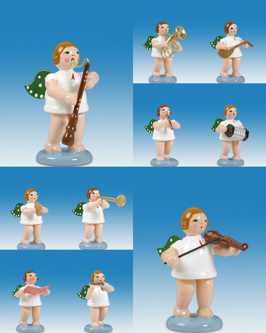 Ange musicien en bois des Montagnes Métallifères de 6 cm pour décor de Noël