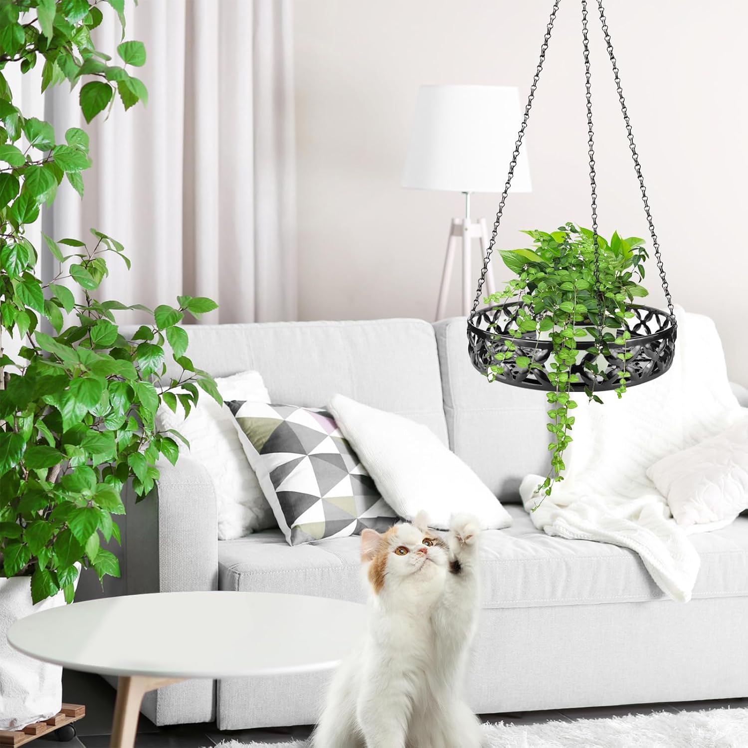 Plant Hanger, 2pcs Metal Hanging Plant Shelf Decorative Planter Flower Pots Holder for Indoor Outdoor, Modern Plant Hanging Basket for Balcony Porch Garden Home Decor, Black