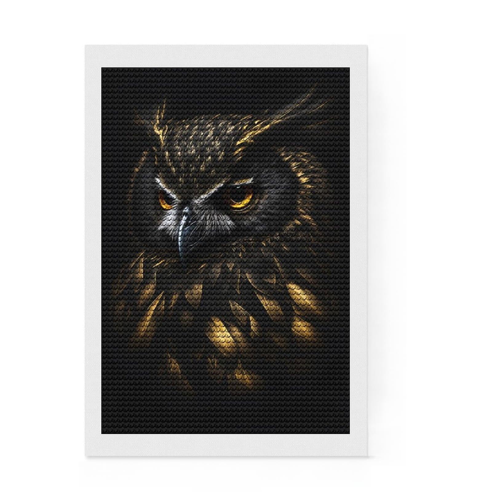 Junmoney Owl Black Gold Diamond Painting Set 8"x12", Easy to Enjoy, Easy Handmade Project, Boho Decor, Birthday Gift, Stress Relief Craft